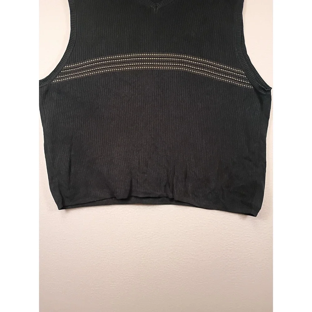 Dark Academia Brandini Mens Large Navy Blue Ribbed Cotton V-Neck Sweater Vest